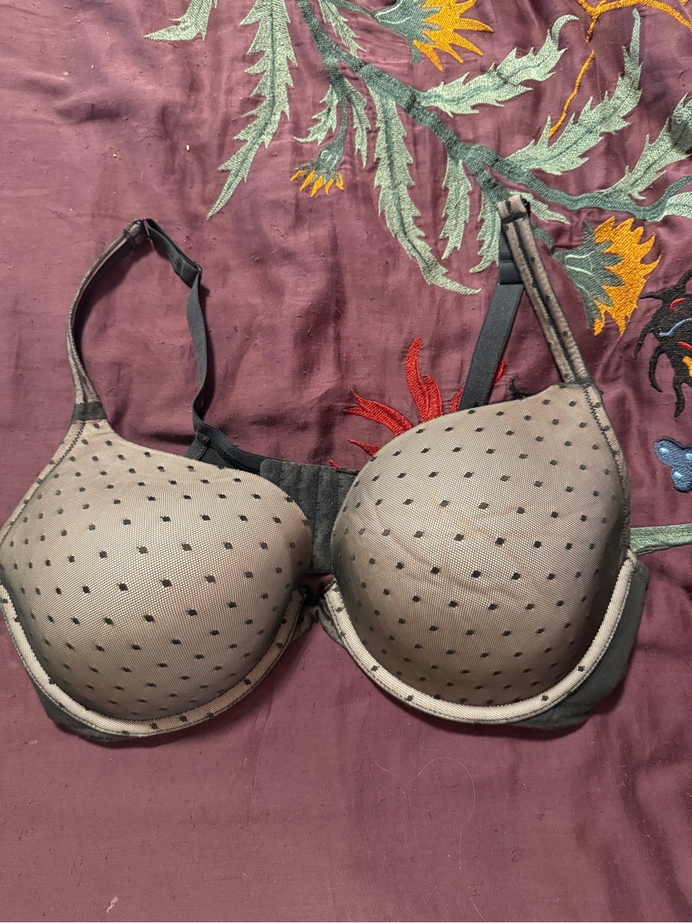 Cacique Beige Dot Mesh Underwire Bra with Black Accents